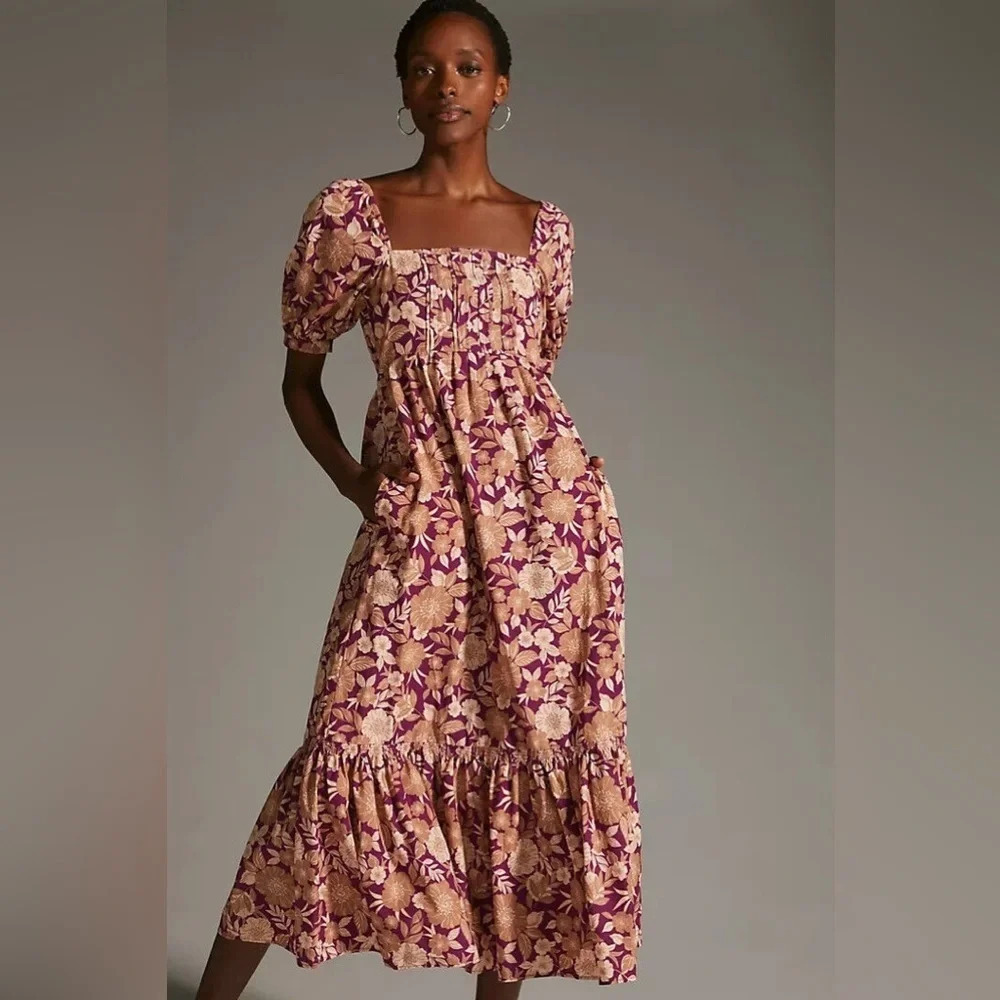 NWOT Favorite Daughter The Mirka Midi Dress Purple Vintage Multi Floral Print 6